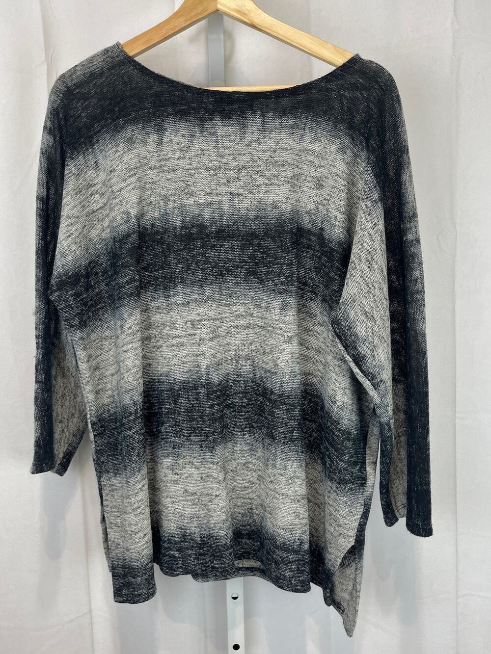 FENINI Striped Dolman Long Sleeve Pullover Knit Top Sweater Gray Black Size M